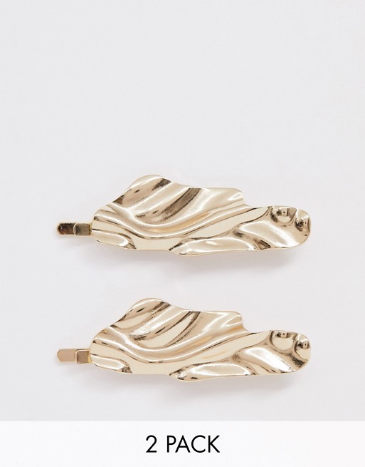 Missguided 2 pack wave hair slides in gold