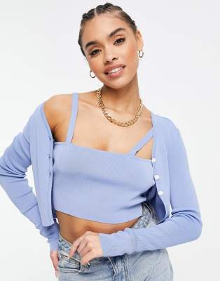 Missguided 2 piece cardigan and cami set in blue