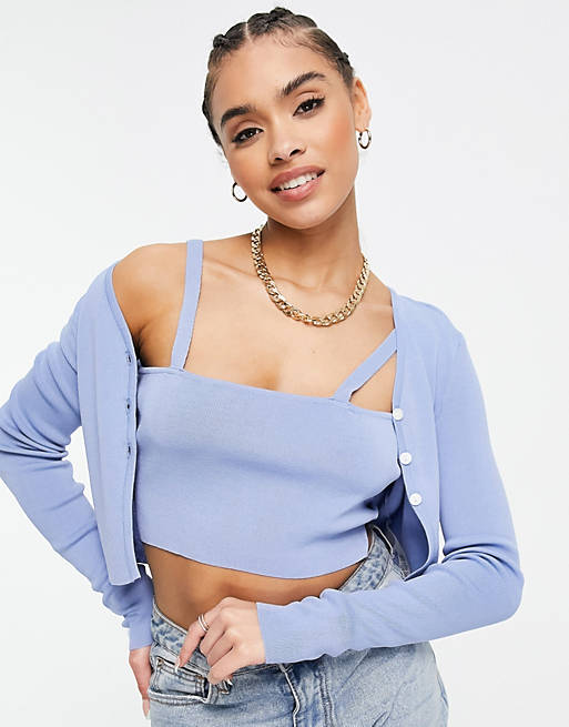 Missguided 2 piece cardigan and cami set in blue