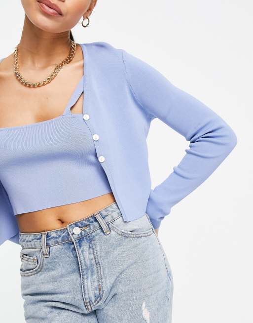 Missguided 2 piece cardigan and cami set in blue