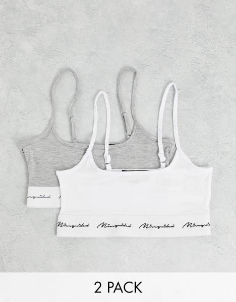 Missguided – 2er-Pack Bustiers aus Jersey mit Logoband in Grau und Weiß - view 1