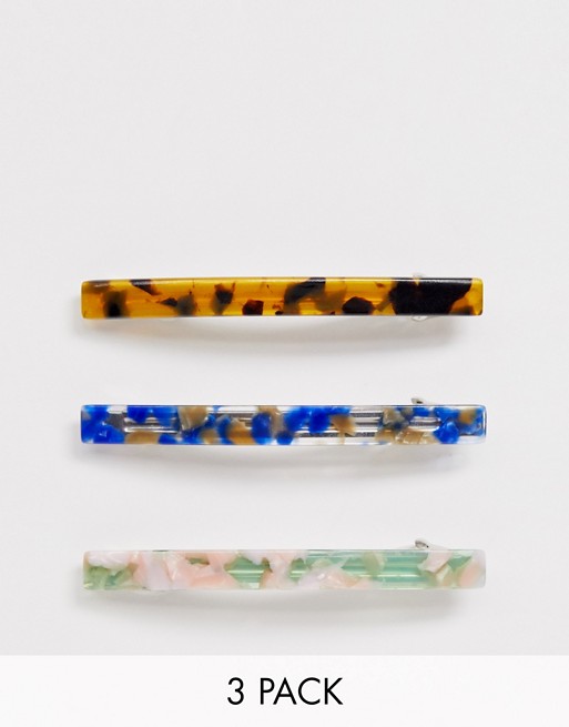 Missguided 3 pack hair clips in multi resin