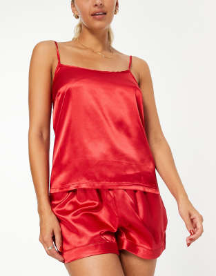 Missguided 7 piece satin pajama set in red