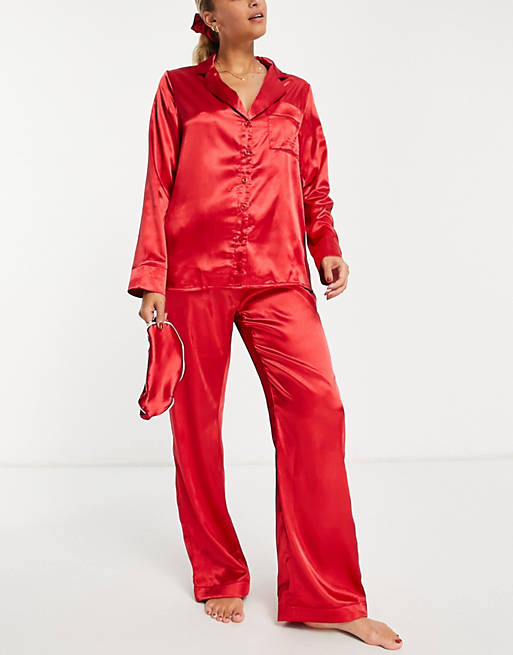 Dwaal kiezen pond Missguided 7 piece satin pajama set in red | ASOS