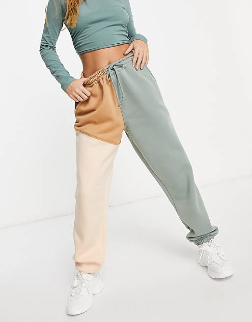 Missguided 90s sweatpants in sage color block | ASOS