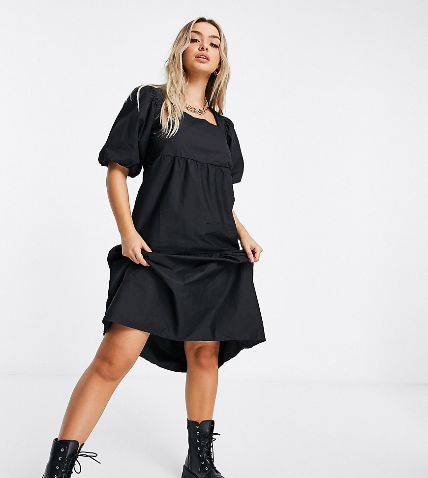 Missguided - Aangerimpelde midaxi-jurk met pofmouwen in zwart