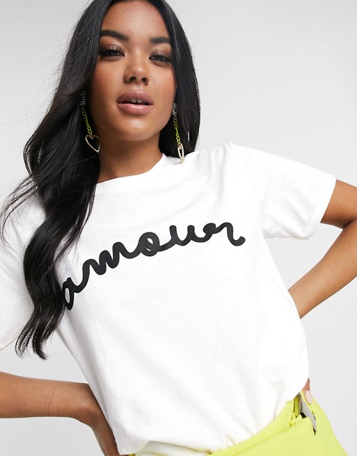 Missguided amour slogan t-shirt in white