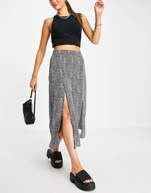 Missguided animal print midi skirt with splits in black ASOS