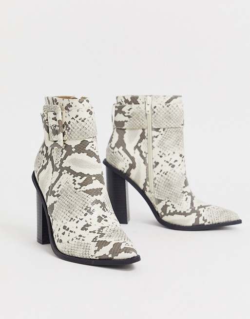 Missguided ankle boots with buckle detail in snake print