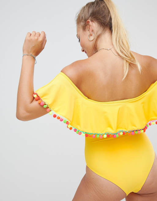 Missguided – Baddräkt med pompom-bård och singoallaringning, 2 av 4