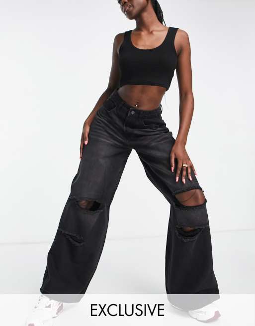 Missguided - Baggy jeans met scheuren in zwart
