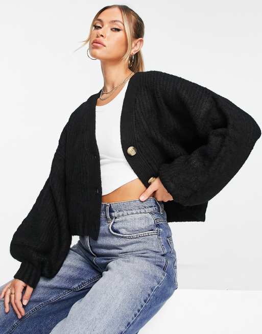 Buy BALLOON SLEEVE BLACK CROPPED CARDIGAN for Women Online in India