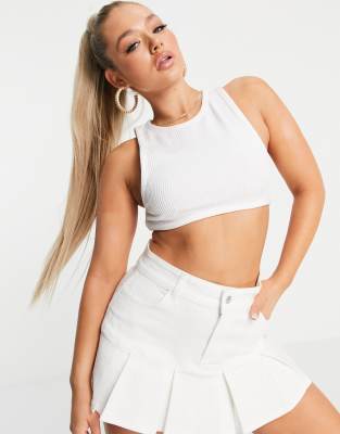 Missguided bandage muscle fit crop top in white