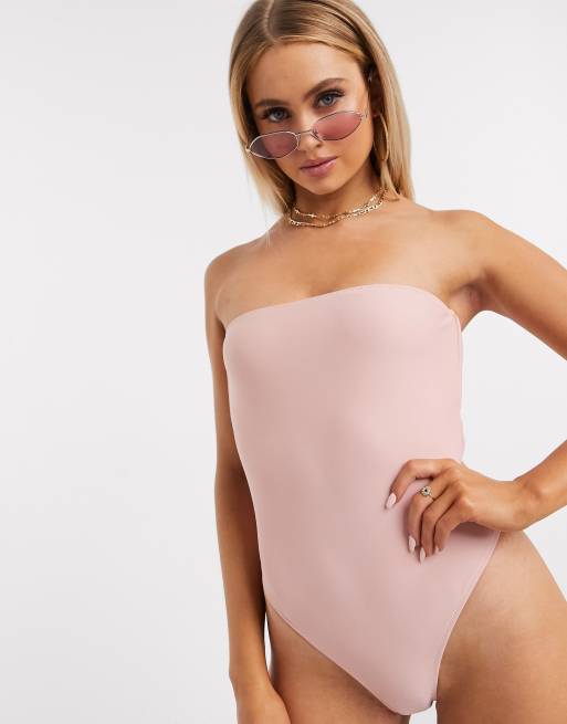 Missguided bandeau bow back swimsuit in blush