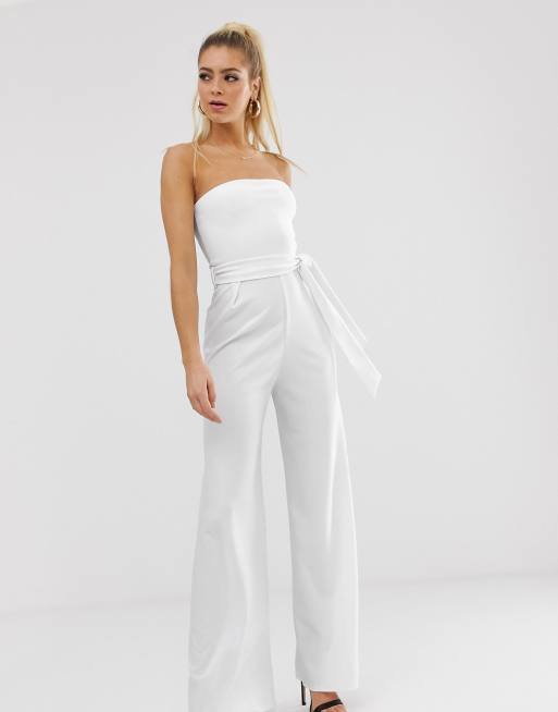 Missguided - Bandeau-jumpsuit met wijde pijpen in wit