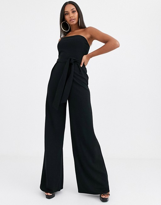 Missguided bandeau jumpsuit with wide leg in black