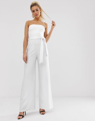 white bandeau wide leg jumpsuit