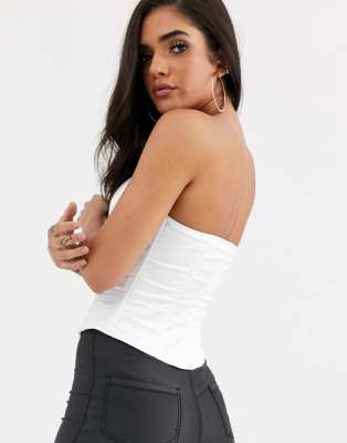 Missguided bandeau satin corset top in white