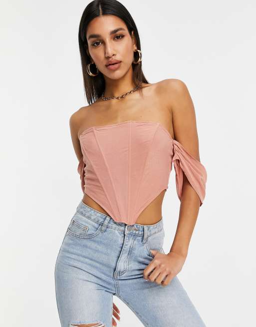 Missguided textured corset top in light blue