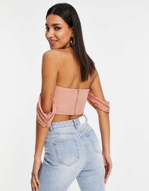 Missguided bardot corset top in blush, 2 of 4