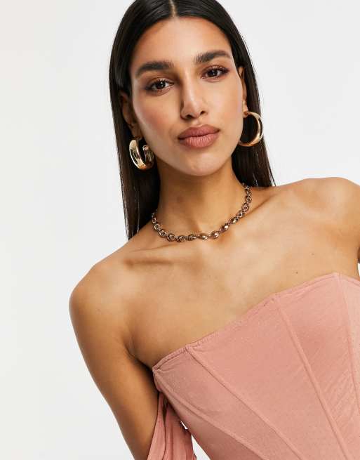 Missguided bardot corset top in blush, 3 of 4