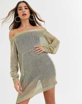 gold knitted dress missguided