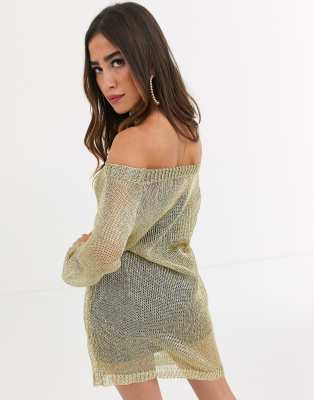 gold knitted dress missguided