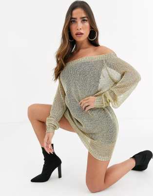 gold knitted dress missguided