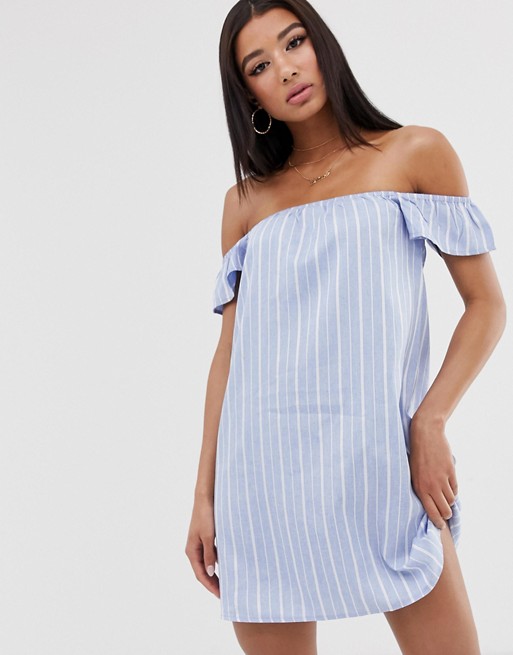 Missguided bardot mini dress in blue stripe