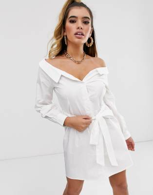 white bardot shirt dress