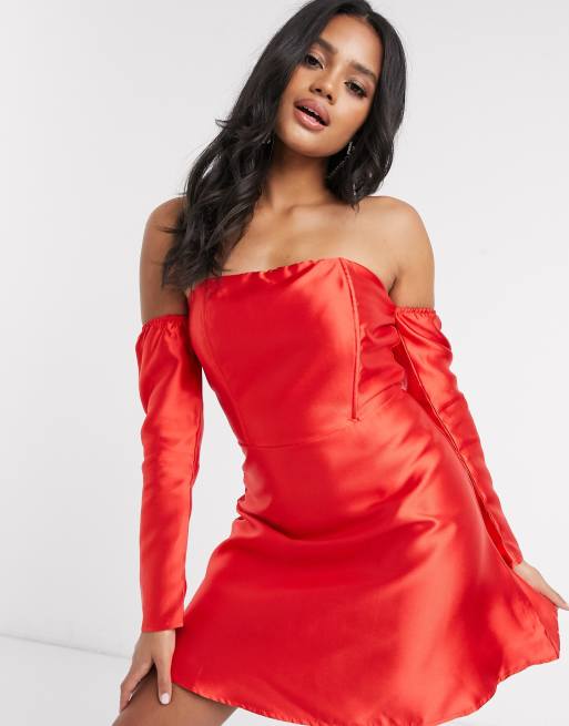 Missguided red bardot clearance dress