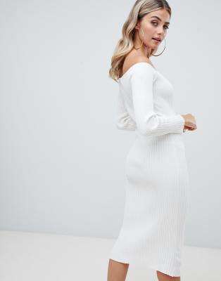 bardot ribbed midi dress