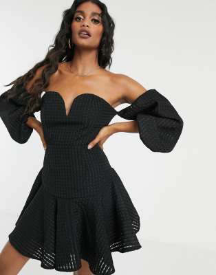 black bardot skater dress