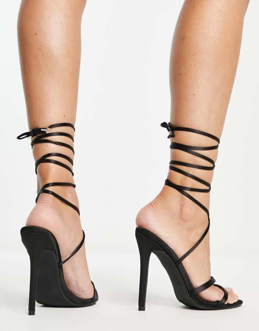 Missguided barely there heel with pointed toe in black satin