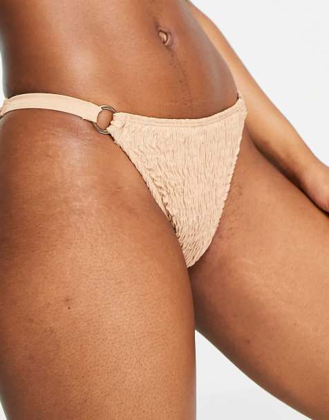 Missguided - Bas de bikini effet froissé avec anneaux - Beige - view 1
