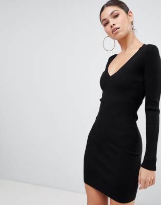 black v neck sweater dress
