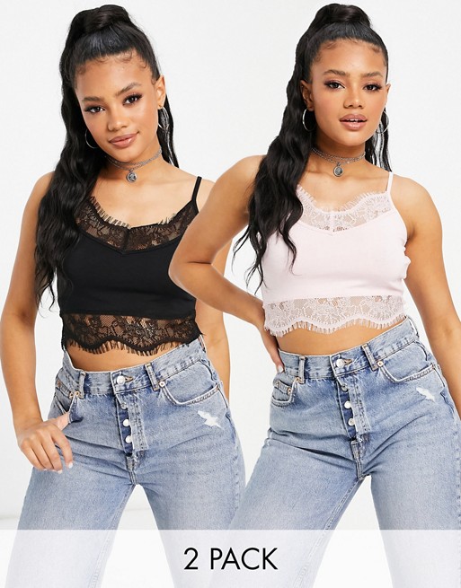 Missguided basics 2 pack bralet with lace trim