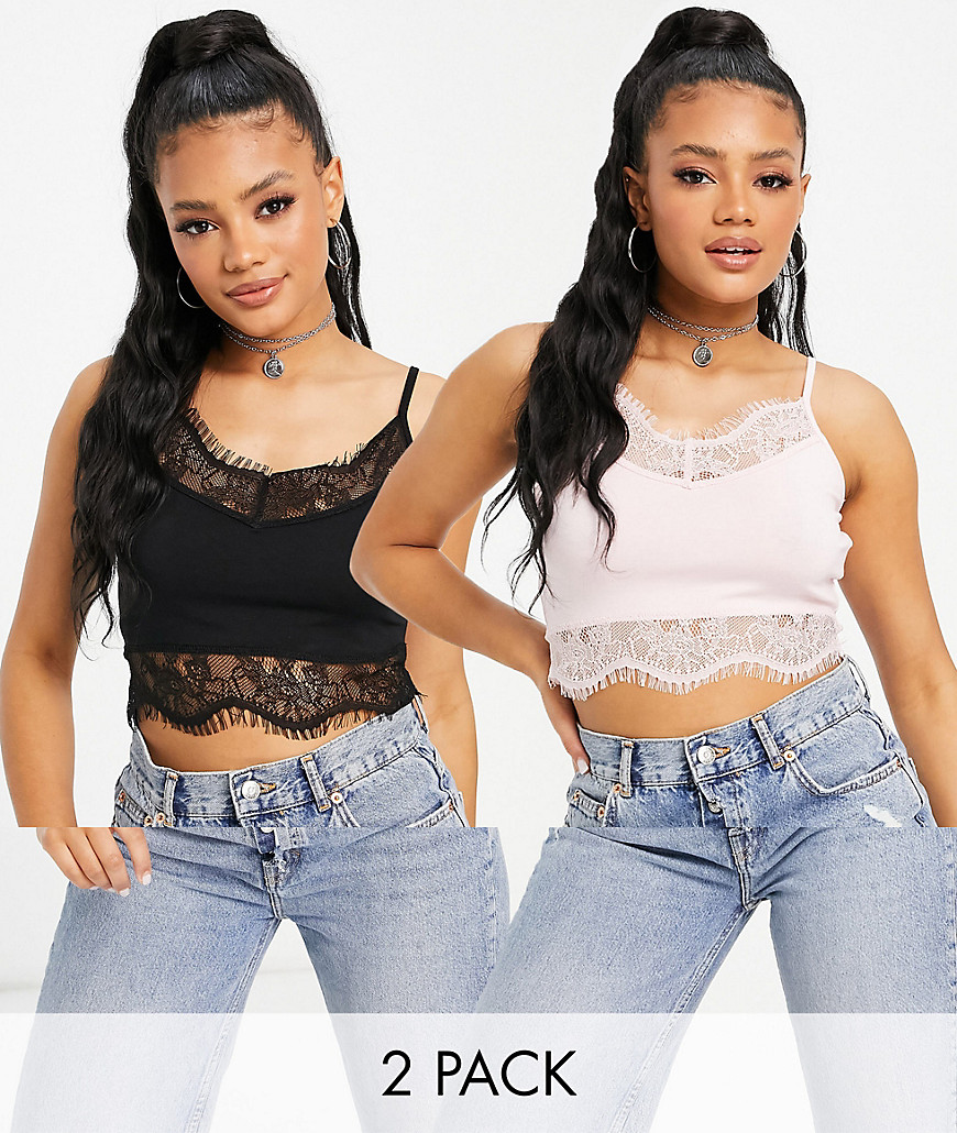 Missguided basics 2 pack bralette with lace trim-Multi