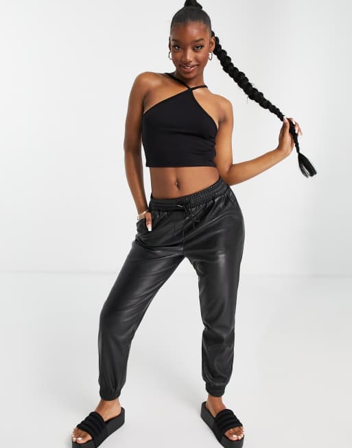 Missguided basics crop top with halter neck in black