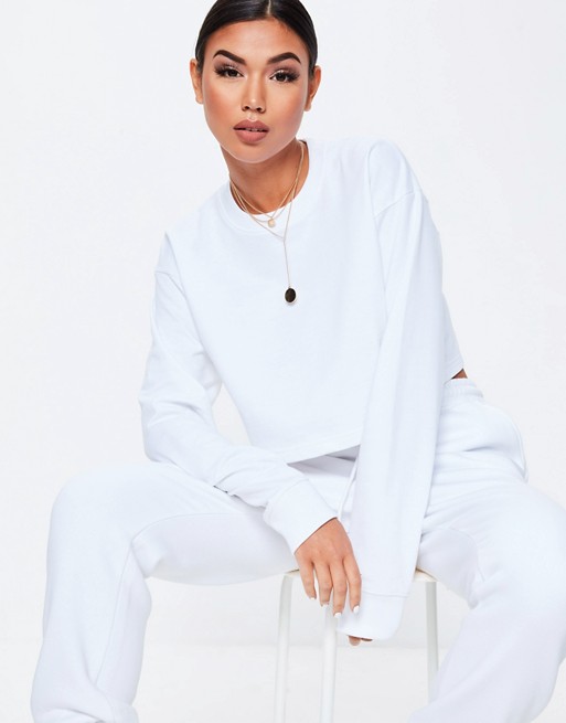 Missguided basics long sleeve cropped sweat in white