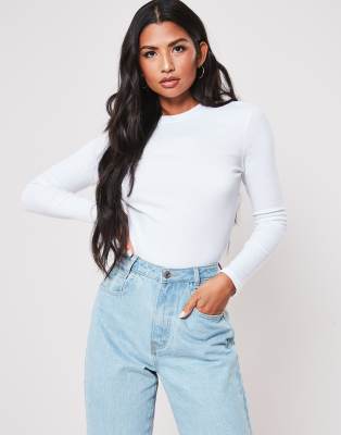 white ribbed full sleeve top