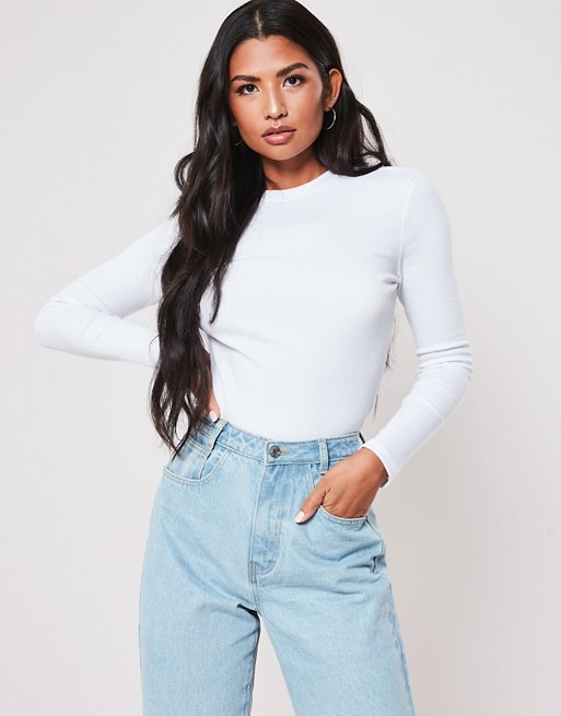 Missguided basics ribbed long sleeve top in white