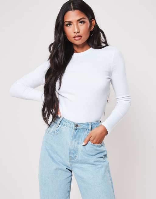 White long best sale sleeve fitted top