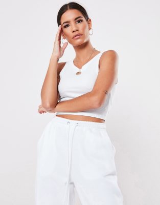 Missguided basics ribbed sleeveless crop top in white