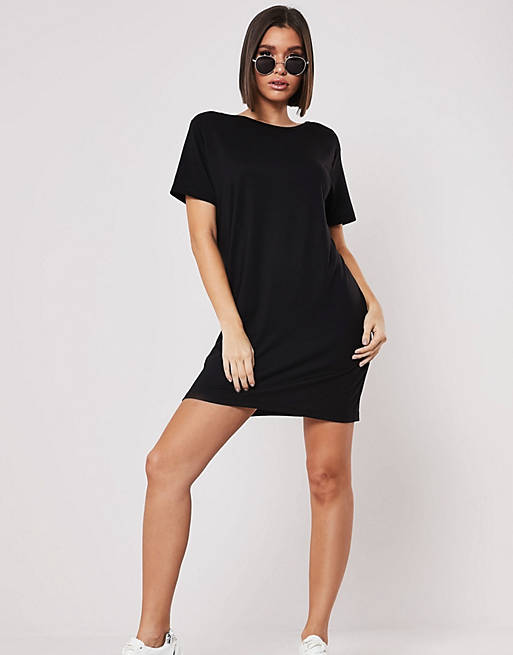 Missguided basics t-shirt dress with cross back in black