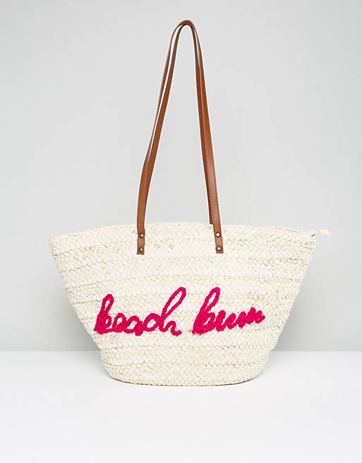 Missguided Beach Bum Slogan Straw Bag