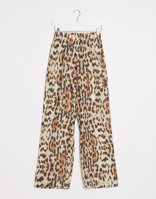 Missguided beach cover up pants in leopard print
