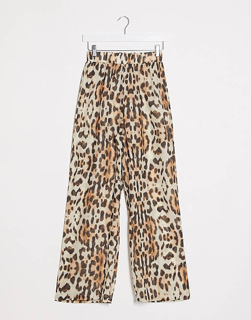 Missguided beach cover up trousers in leopard print