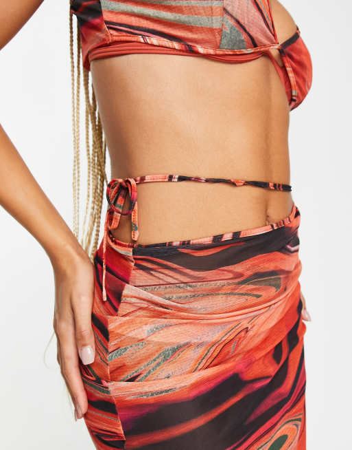 Missguided beach midi skirt in orange abstract print part of a set