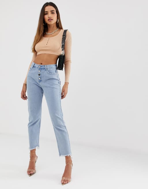 Missguided Beige Kort Stickad Topp Asos